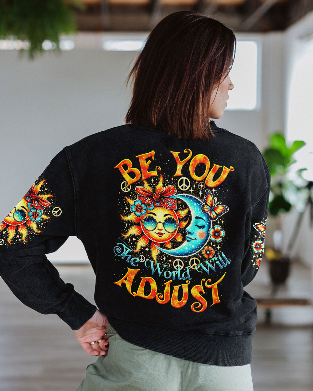 BE YOU THE WORLD WILL ADJUST SUN AND MOON HIPPIE ALL OVER PRINT - TYTM10077241