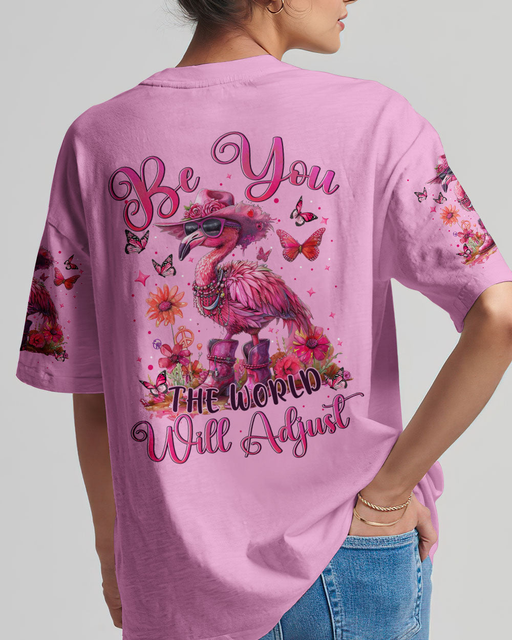 BE YOU THE WORLD WILL ADJUST FLAMINGO ALL OVER PRINT - TYTM1304241