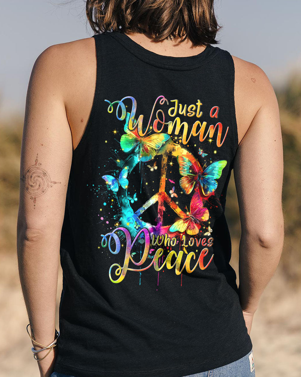 JUST A WOMAN WHO LOVES PEACE ALL OVER PRINT - TYTM1903241