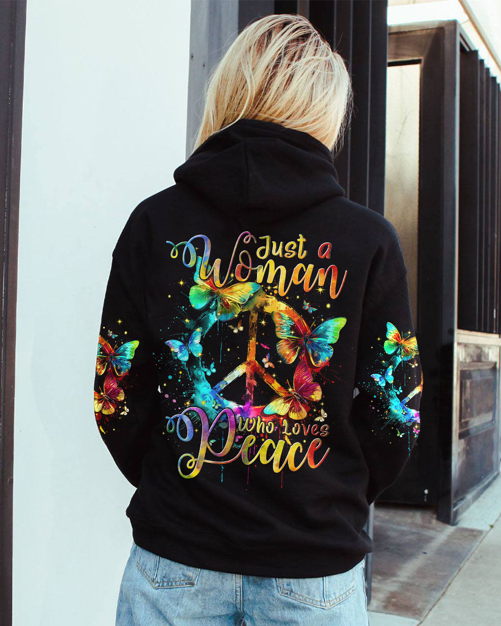 JUST A WOMAN WHO LOVES PEACE ALL OVER PRINT - TYTM1903241