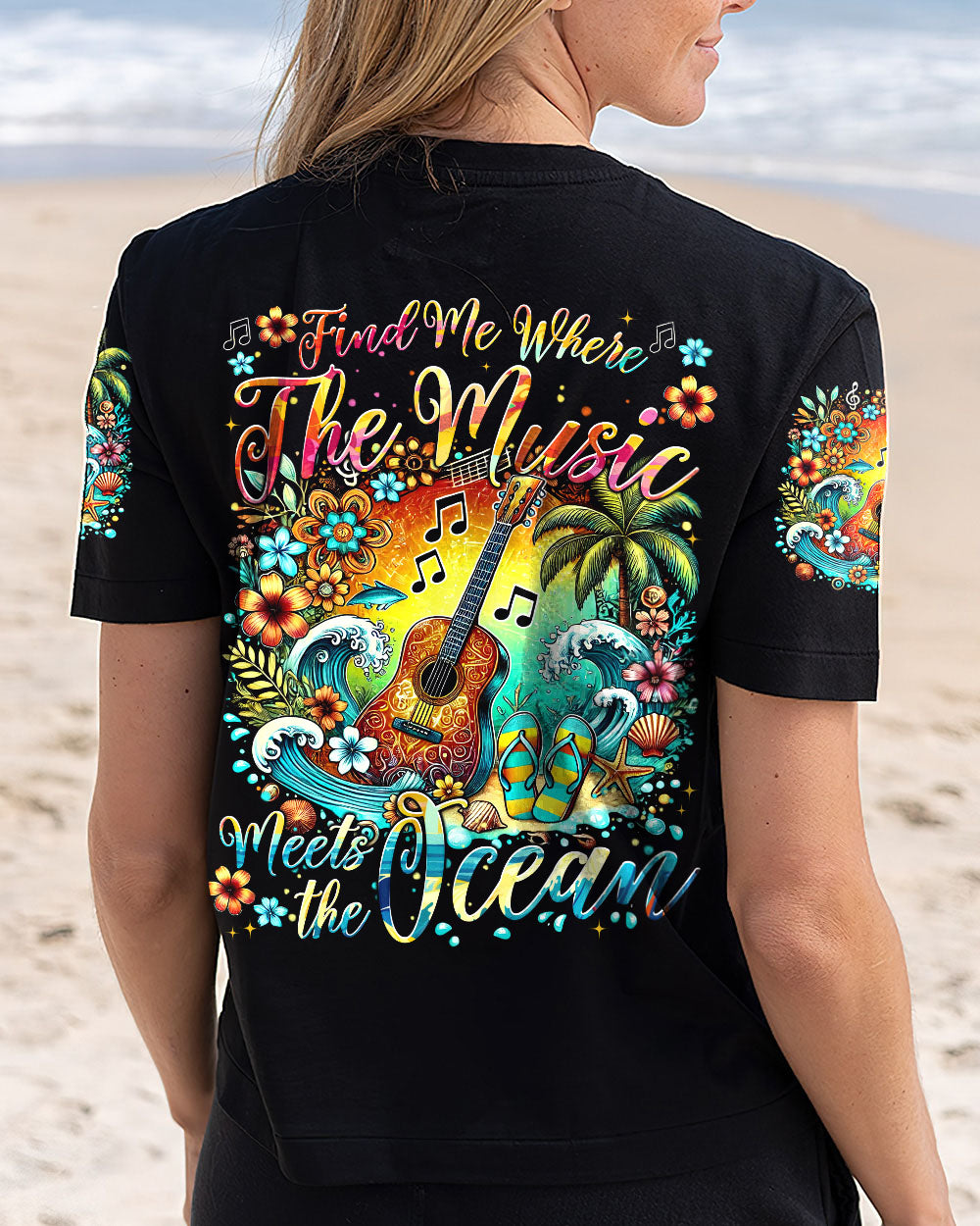 FIND ME WHERE THE MUSIC MEETS THE OCEAN GUITAR ALL OVER PRINT - TYTM2507243