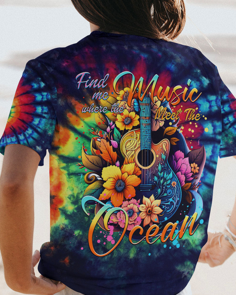 FIND ME WHERE THE MUSIC MEETS THE OCEAN GUITAR TIE DYE ALL OVER PRINT - TYTM2705232