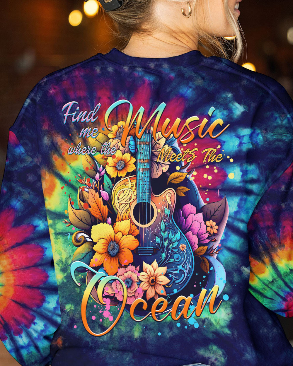 FIND ME WHERE THE MUSIC MEETS THE OCEAN GUITAR TIE DYE ALL OVER PRINT - TYTM2705232