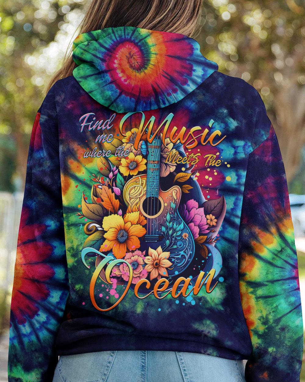 FIND ME WHERE THE MUSIC MEETS THE OCEAN GUITAR TIE DYE ALL OVER PRINT - TYTM2705232
