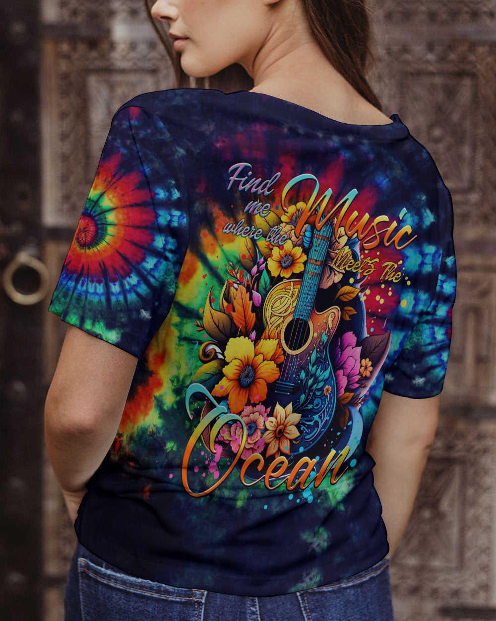 FIND ME WHERE THE MUSIC MEETS THE OCEAN GUITAR TIE DYE ALL OVER PRINT - TYTM2705232