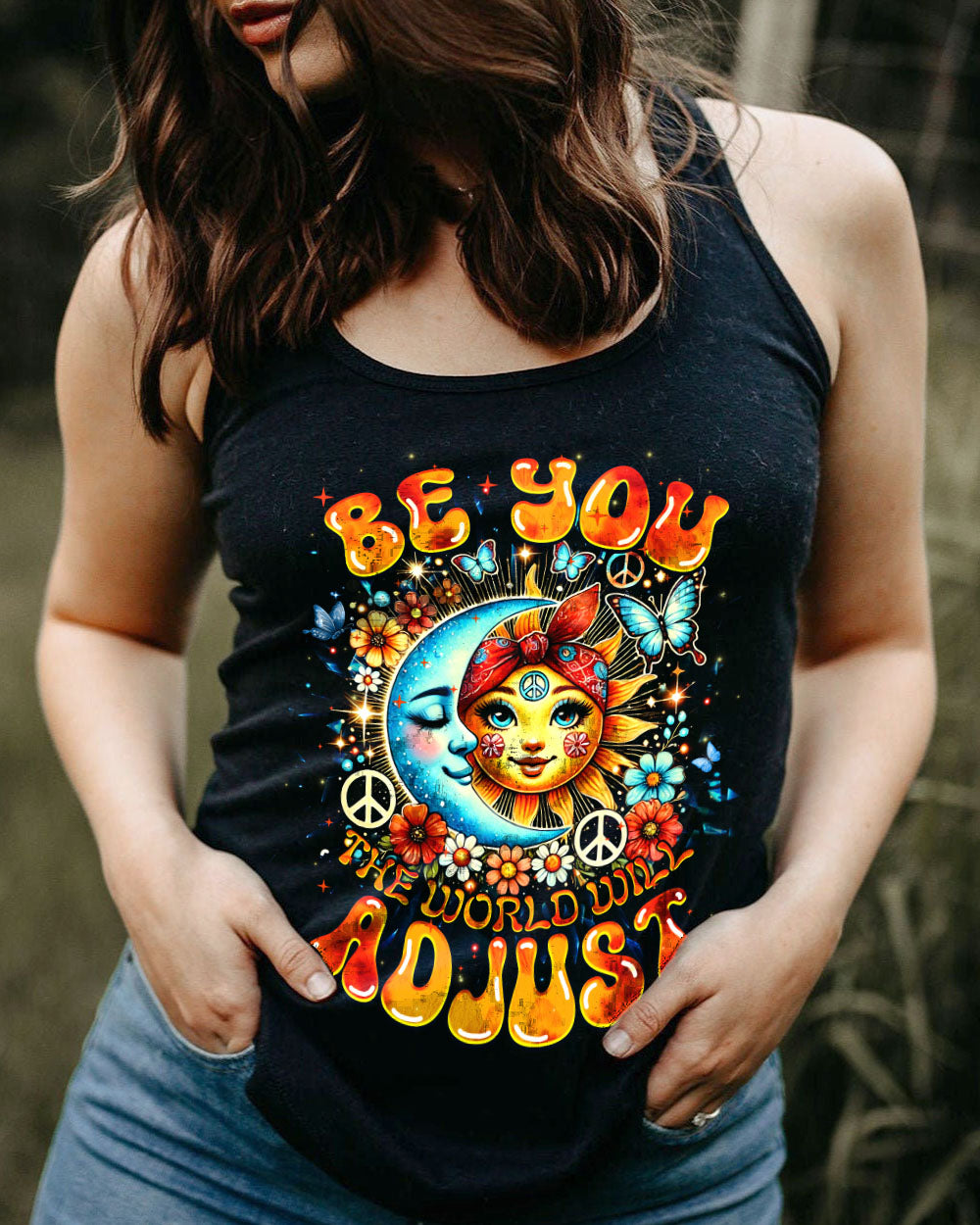 BE YOU THE WORLD WILL ADJUST SUN AND MOON HIPPIE ALL OVER PRINT - TYTM2706242