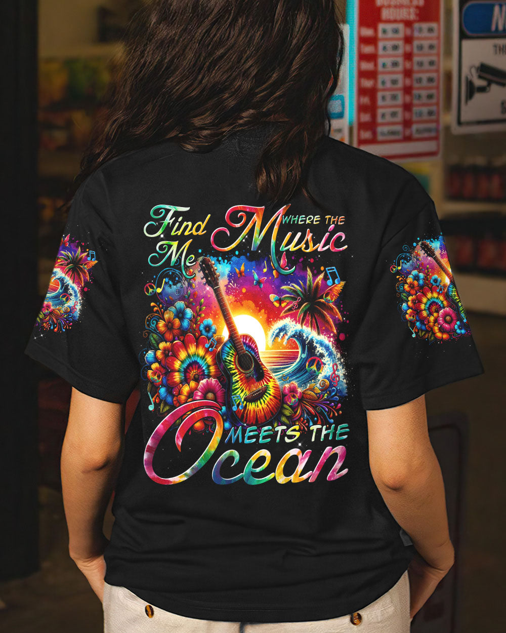 FIND ME WHERE THE MUSIC MEETS THE OCEAN GUITAR ALL OVER PRINT - TYTM2811232