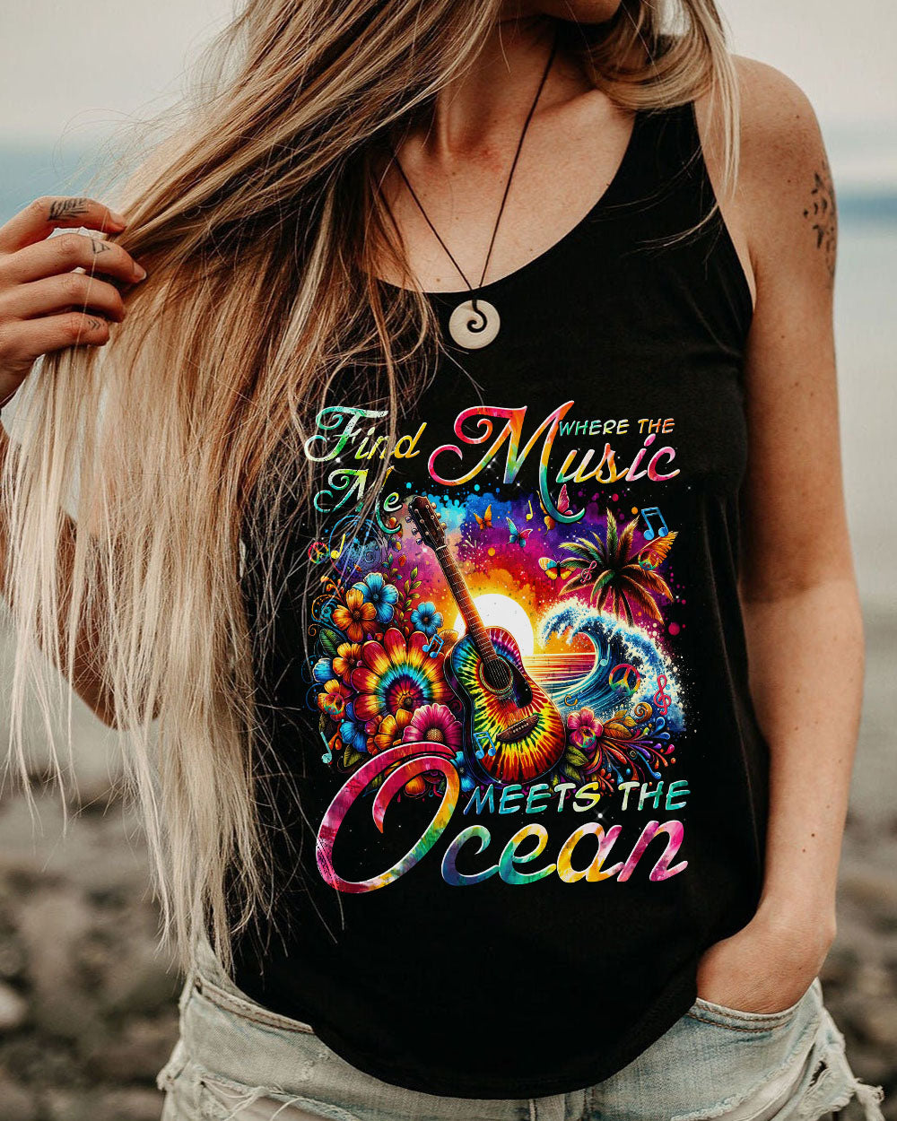 FIND ME WHERE THE MUSIC MEETS THE OCEAN GUITAR ALL OVER PRINT - TYTM2811232
