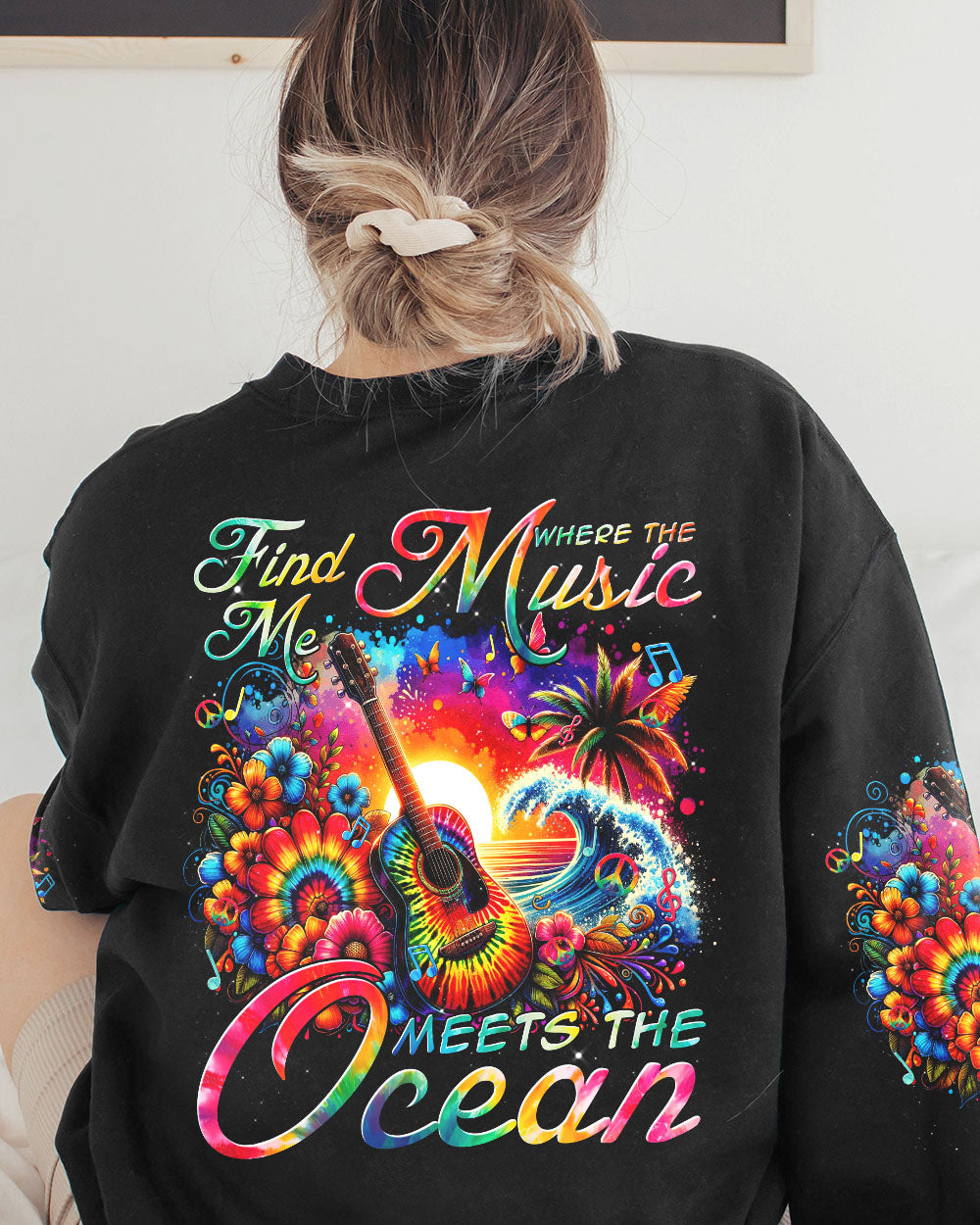 FIND ME WHERE THE MUSIC MEETS THE OCEAN GUITAR ALL OVER PRINT - TYTM2811232