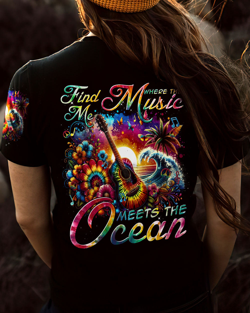 FIND ME WHERE THE MUSIC MEETS THE OCEAN GUITAR ALL OVER PRINT - TYTM2811232