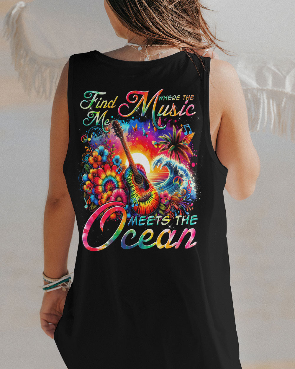 FIND ME WHERE THE MUSIC MEETS THE OCEAN GUITAR ALL OVER PRINT - TYTM2811232