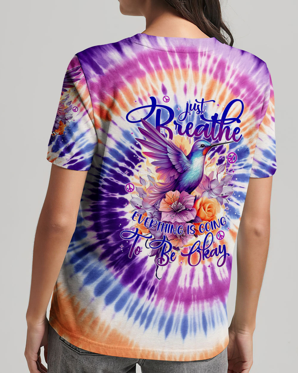 JUST BREATHE HUMMINGBIRD TIE DYE ALL OVER PRINT - TYTM3005241