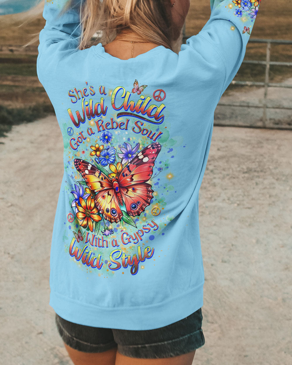 SHE IS A WILD CHILD BUTTERFLY ALL OVER PRINT - YHDU0108243