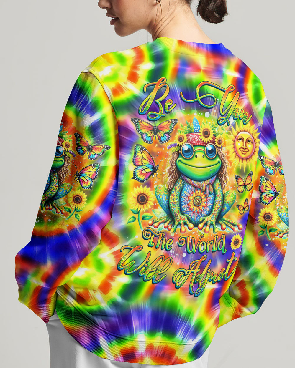 BE YOU THE WORLD WILL ADJUST TIE DYE FROG ALL OVER PRINT - YHDU0112233