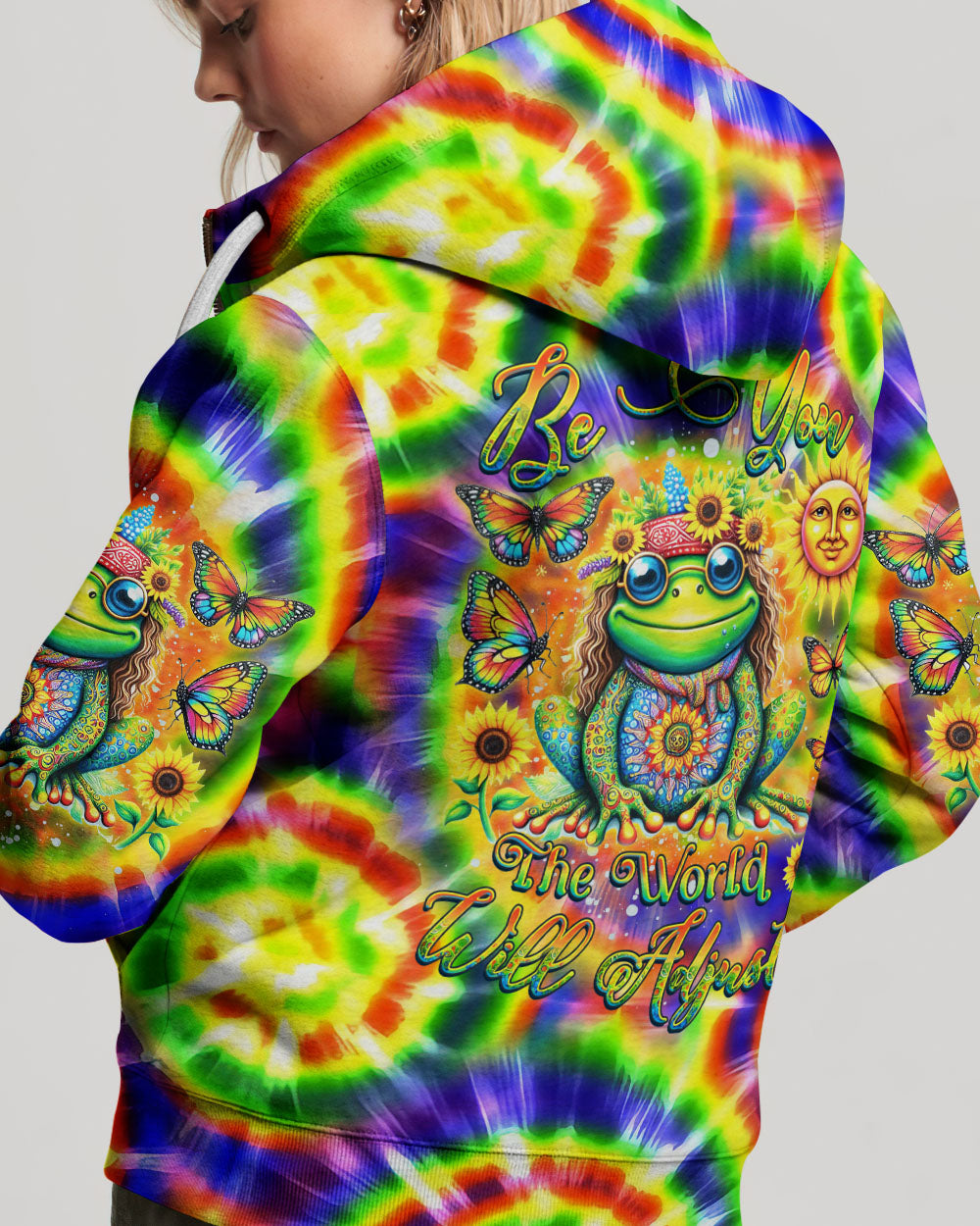 BE YOU THE WORLD WILL ADJUST TIE DYE FROG ALL OVER PRINT - YHDU0112233