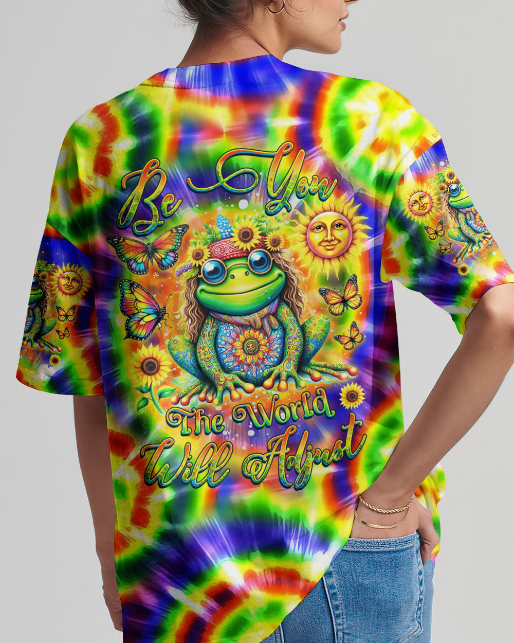 BE YOU THE WORLD WILL ADJUST TIE DYE FROG ALL OVER PRINT - YHDU0112233