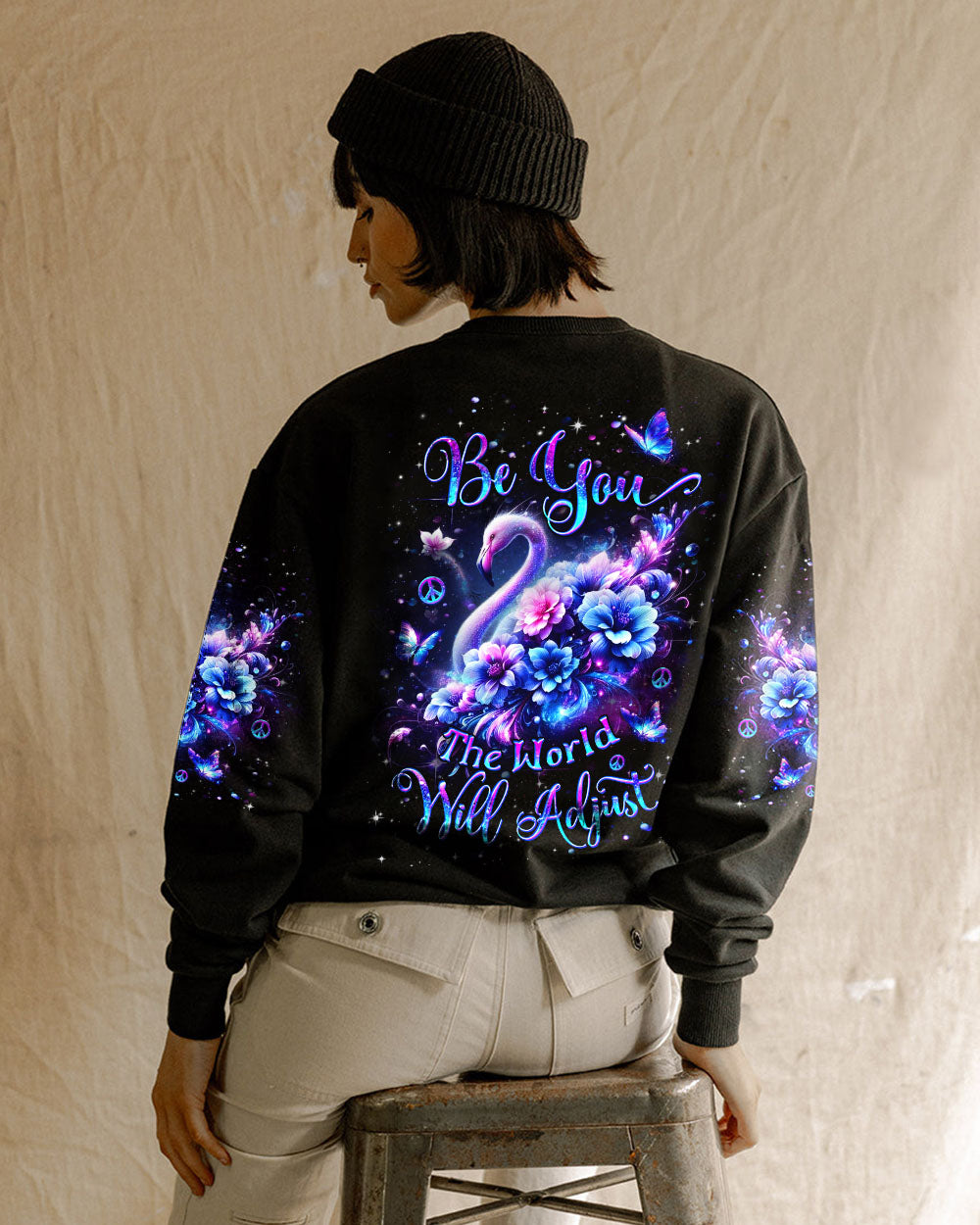 BE YOU THE WORLD WILL ADJUST FLAMINGO ALL OVER PRINT - YHDU1604243