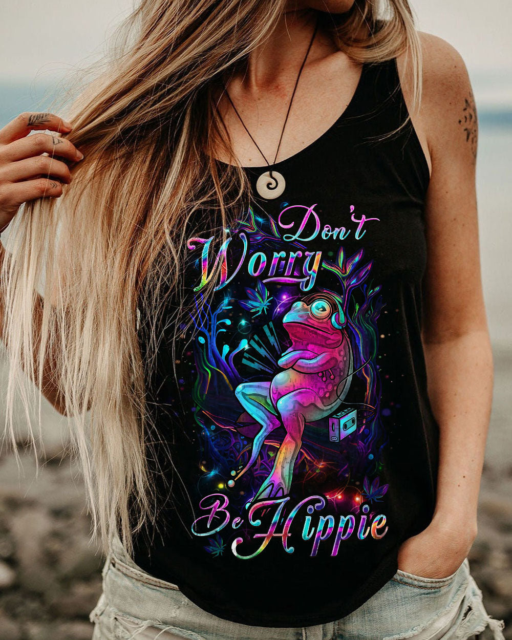 DON'T WORRY BE HIPPIE FROG ALL OVER PRINT - YHDU2006233