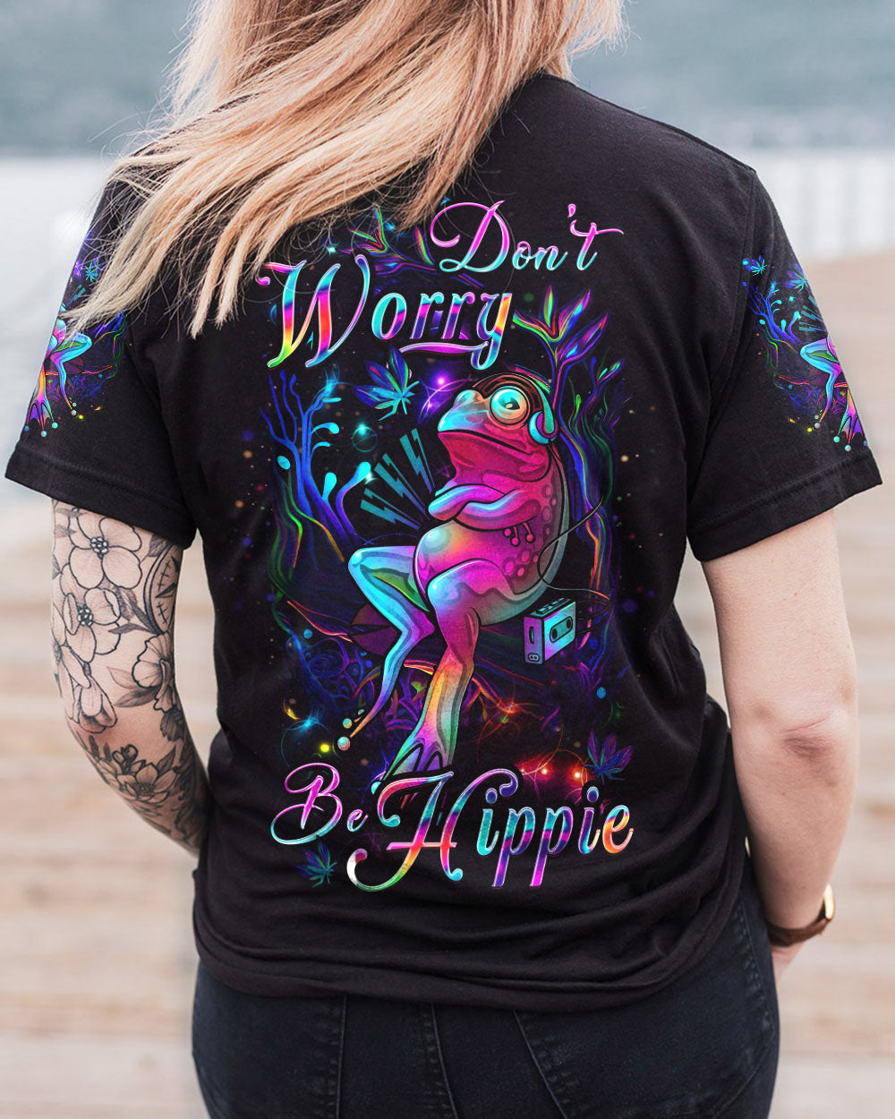 DON'T WORRY BE HIPPIE FROG ALL OVER PRINT - YHDU2006233