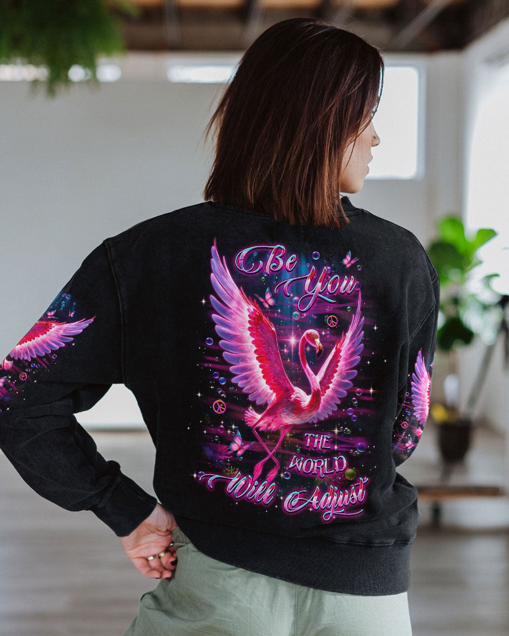 BE YOU THE WORLD WILL ADJUST FLAMINGO ALL OVER PRINT - YHDU2511241