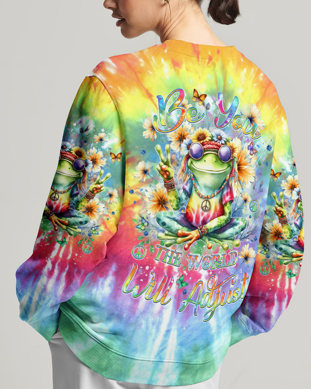 BE YOU THE WORLD WILL ADJUST TIE DYE FROG ALL OVER PRINT - YHDU2811231