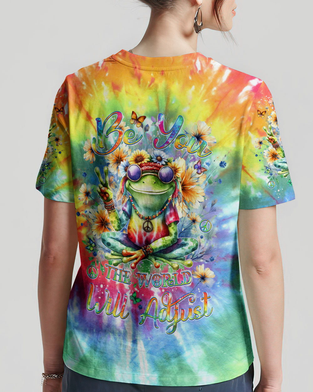BE YOU THE WORLD WILL ADJUST TIE DYE FROG ALL OVER PRINT - YHDU2811231