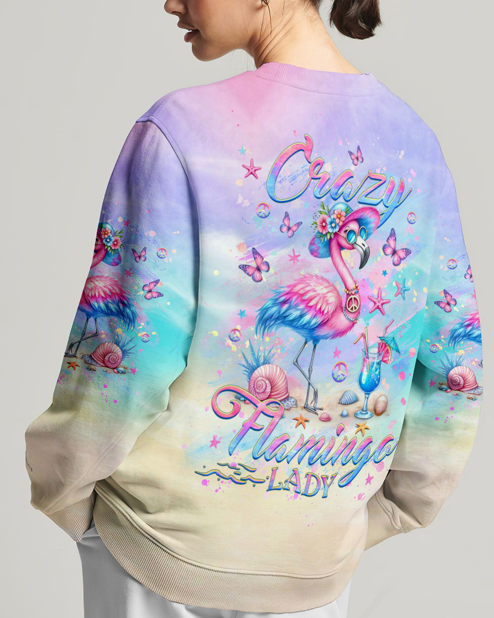 CRAZY FLAMINGO LADY ALL OVER PRINT - YHHG0406241