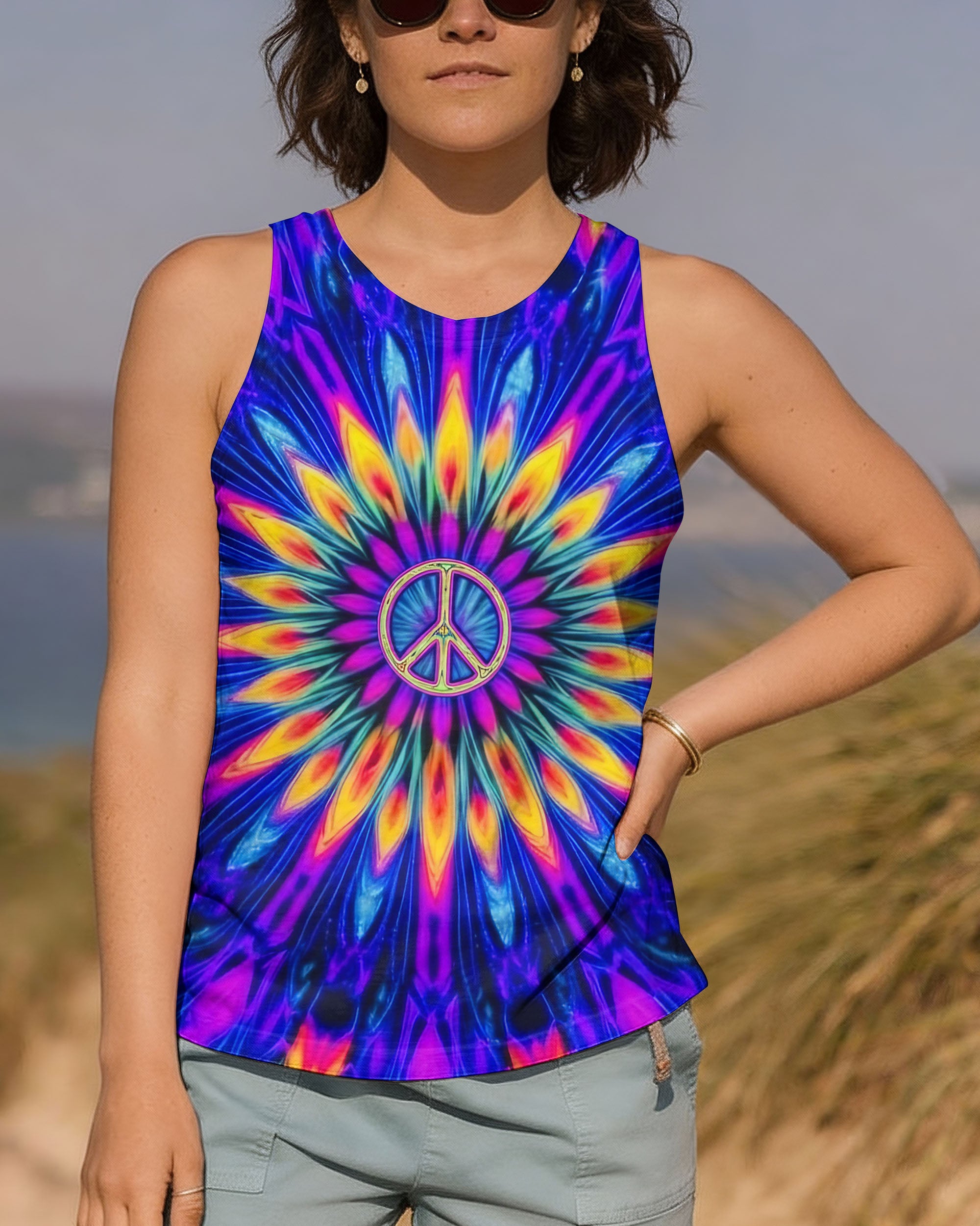NEON COLORFUL PEACE FLOWER ALL OVER PRINT - YHHG0701261