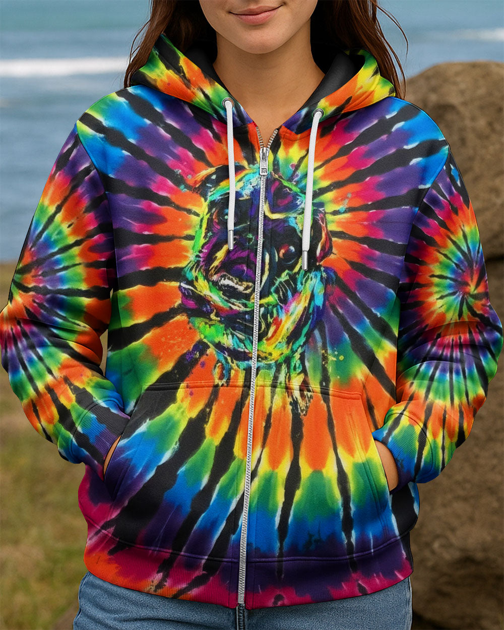 RADIANT SWIRL FUNNY PUG DOG ALL OVER PRINT - YHHG1002262