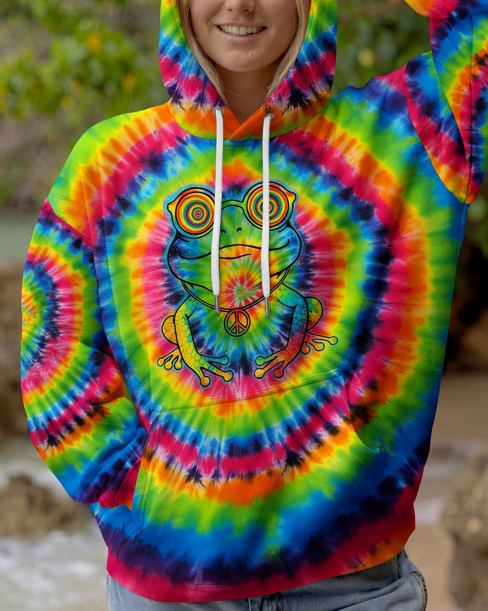 RAINBOW SWIRL HIPPIE FROG ALL OVER PRINT - YHHG1401262
