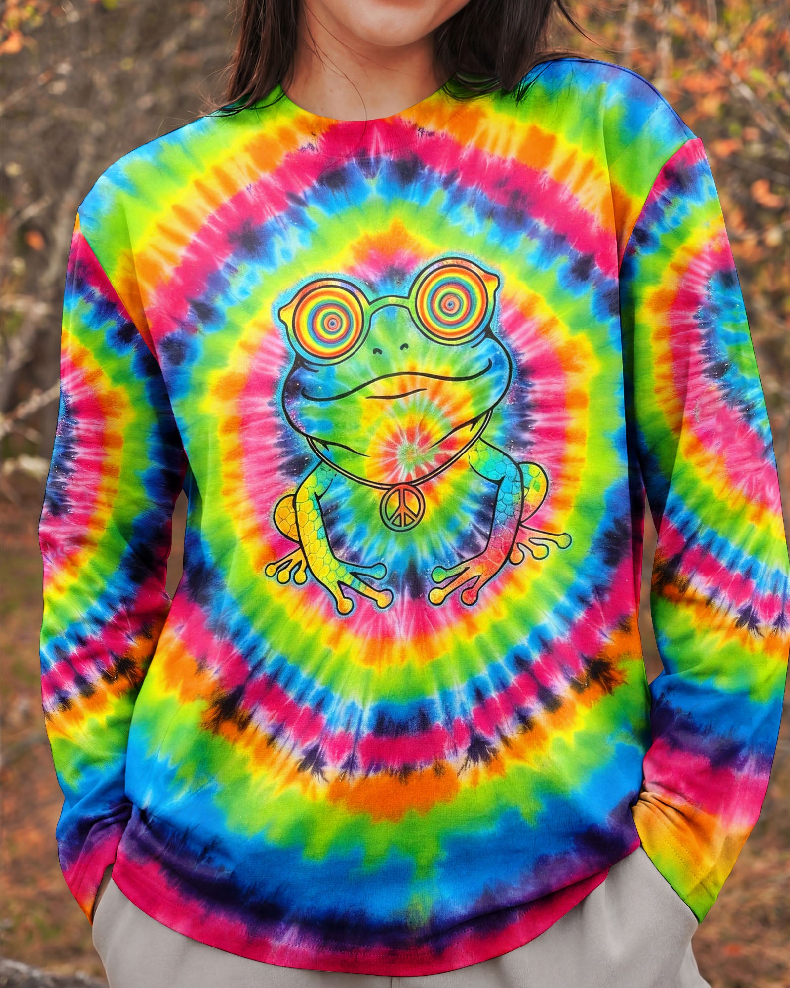 RAINBOW SWIRL HIPPIE FROG ALL OVER PRINT - YHHG1401262