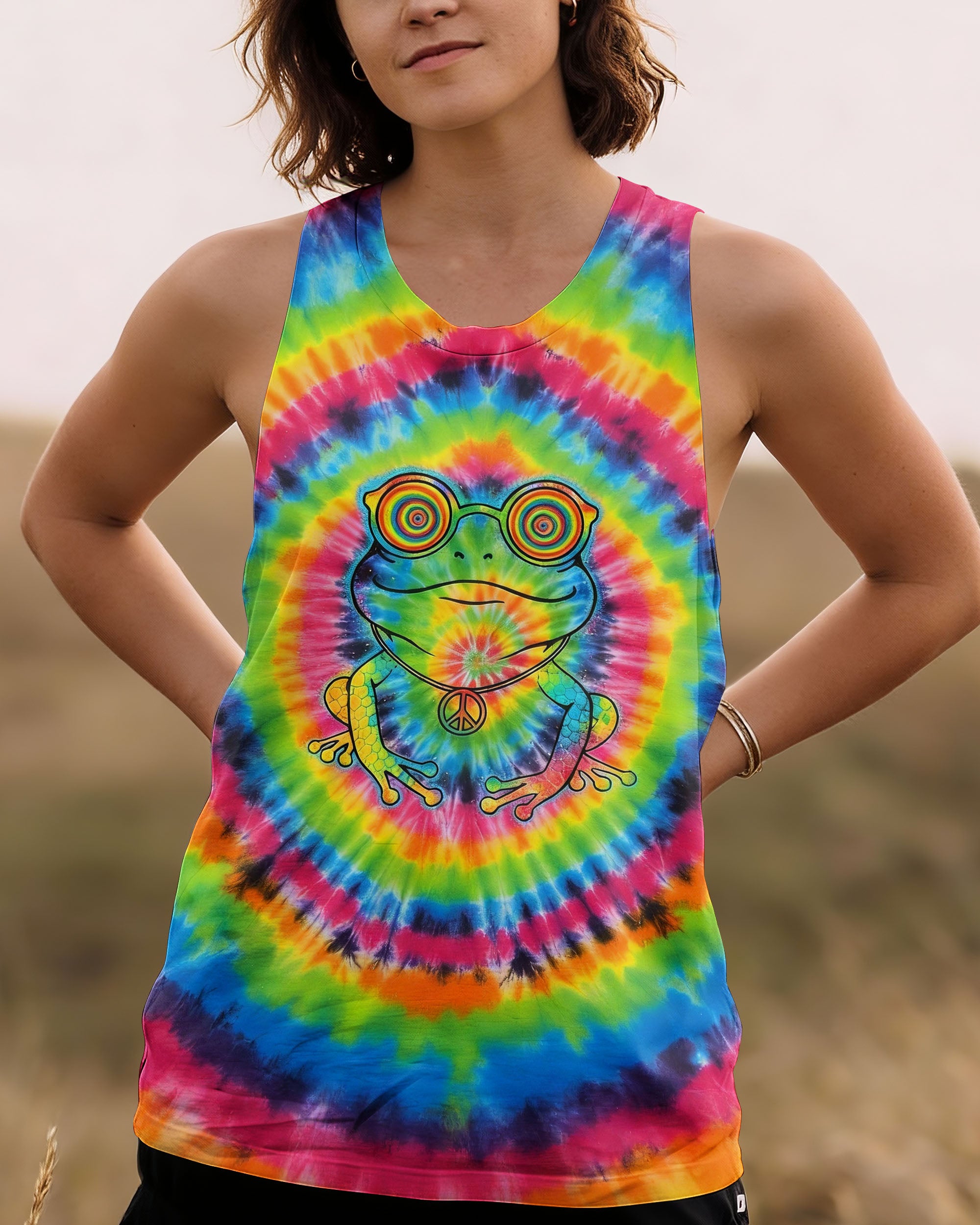 RAINBOW SWIRL HIPPIE FROG ALL OVER PRINT - YHHG1401262