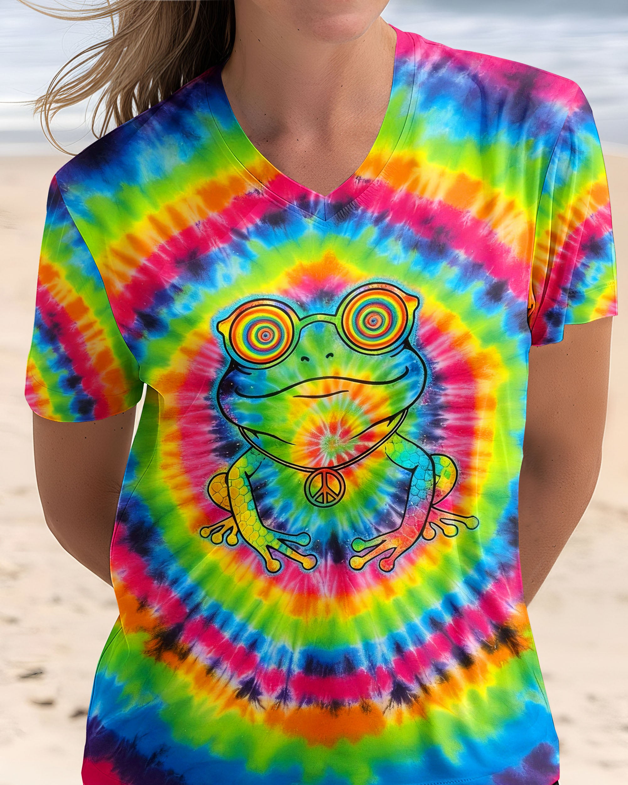 RAINBOW SWIRL HIPPIE FROG ALL OVER PRINT - YHHG1401262