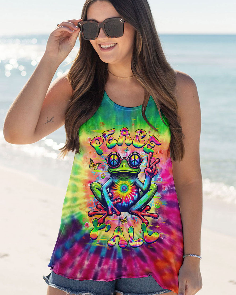 PEACE Y'ALL FROG TIE DYE ALL OVER PRINT - YHHG1703253