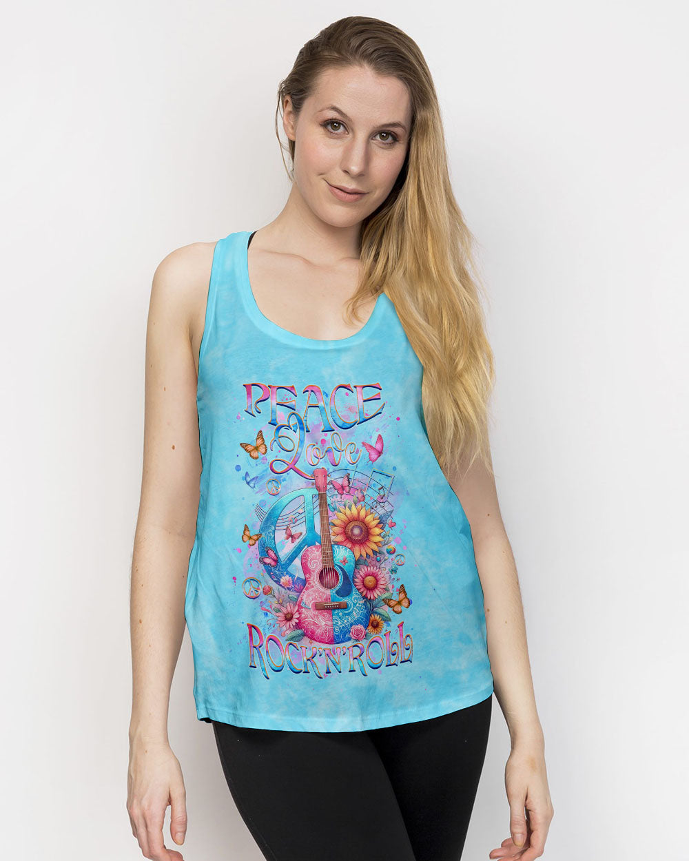 PEACE LOVE ROCK 'N' ROLL GUITAR ALL OVER PRINT - YHHG1904244