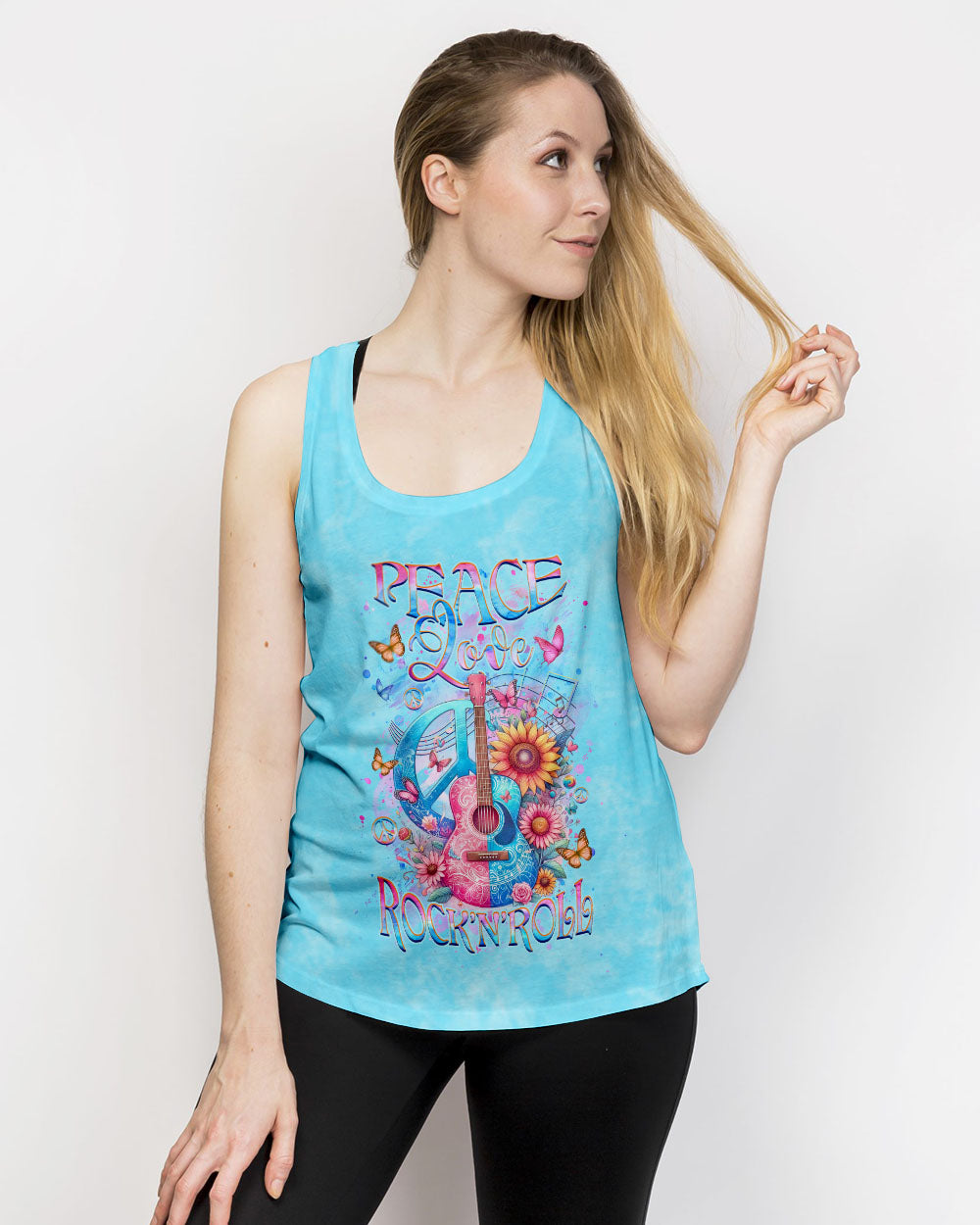 PEACE LOVE ROCK 'N' ROLL GUITAR ALL OVER PRINT - YHHG1904244