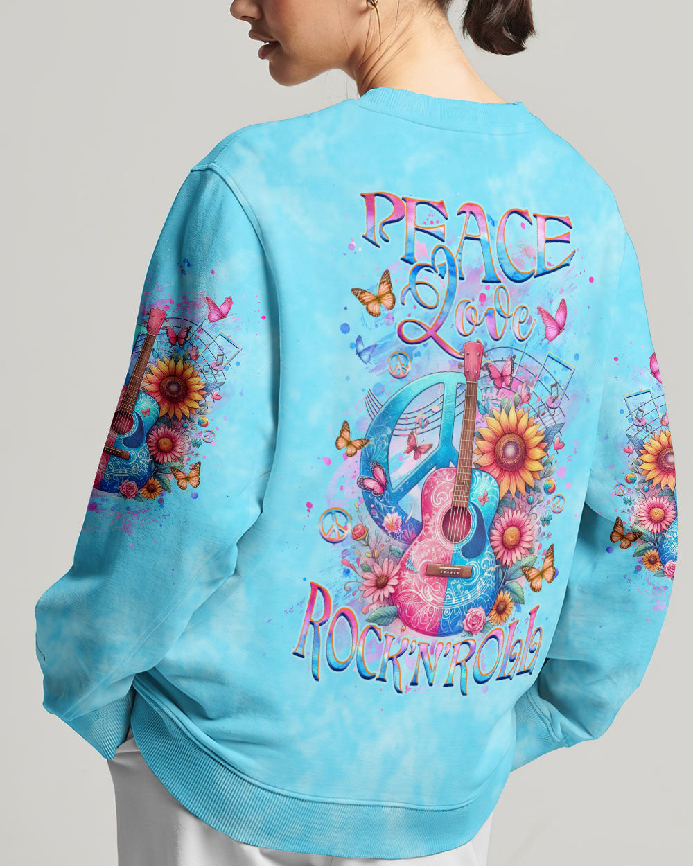 PEACE LOVE ROCK 'N' ROLL GUITAR ALL OVER PRINT - YHHG1904244