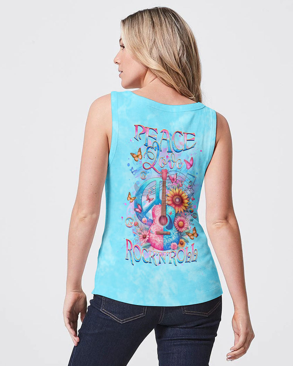 PEACE LOVE ROCK 'N' ROLL GUITAR ALL OVER PRINT - YHHG1904244