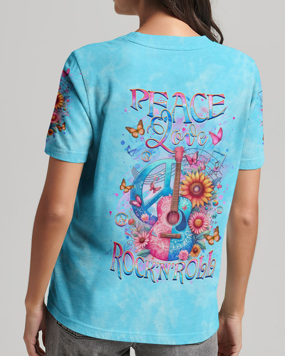 PEACE LOVE ROCK 'N' ROLL GUITAR ALL OVER PRINT - YHHG1904244