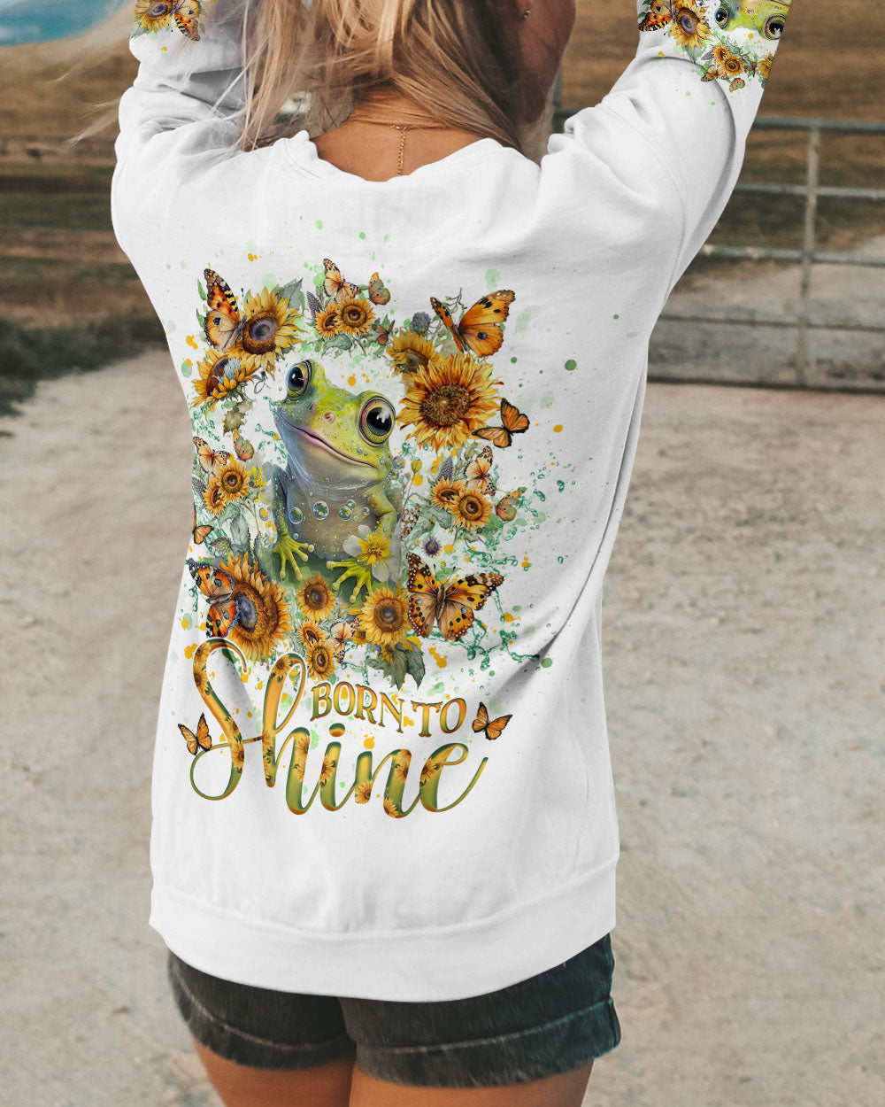 BORN TO SHINE FROG SUNFLOWERS ALL OVER PRINT - YHHG1906233