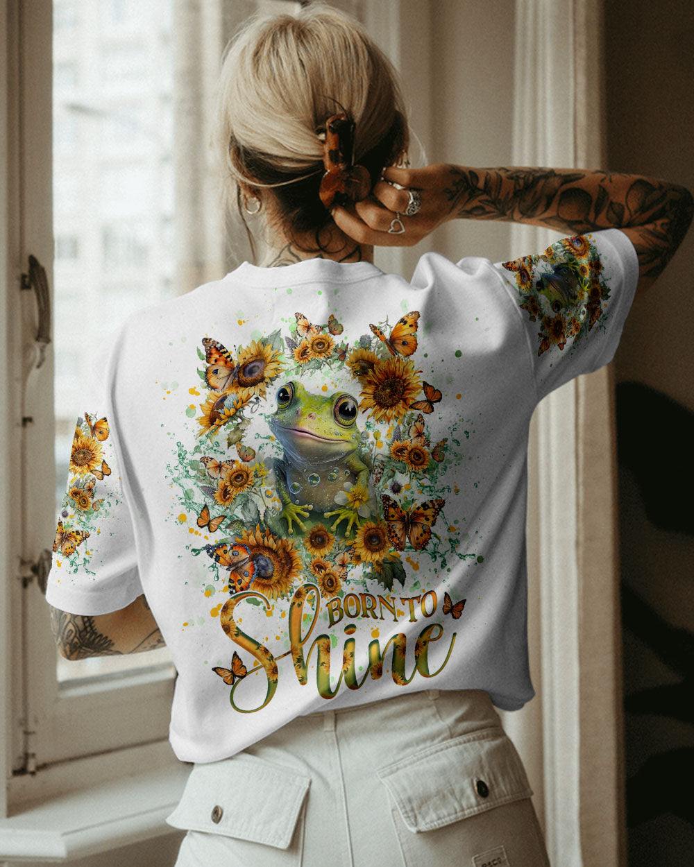 BORN TO SHINE FROG SUNFLOWERS ALL OVER PRINT - YHHG1906233