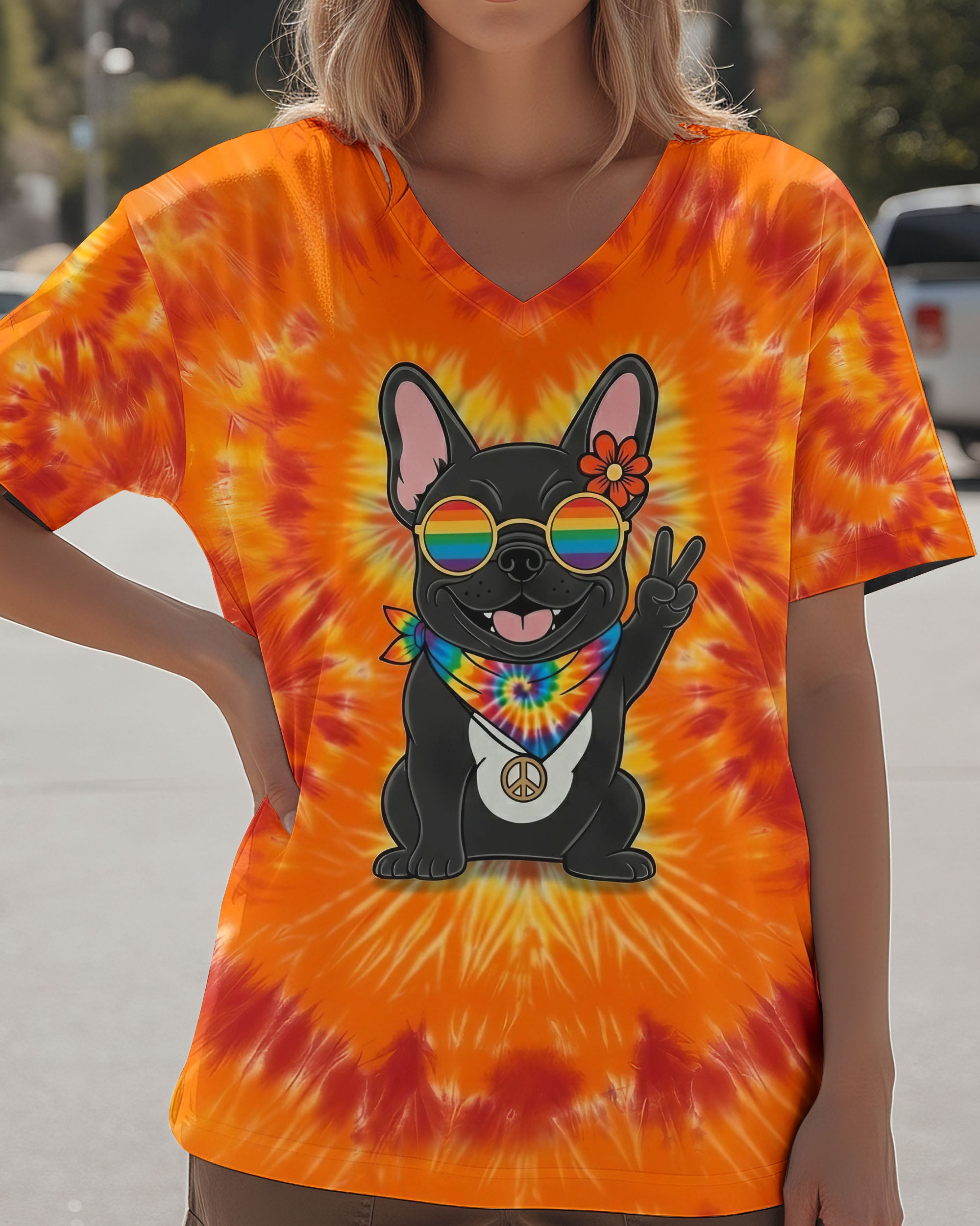 RADIANT GROOVY HIPPIE FRENCH BULLDOG ALL OVER PRINT - YHHG2001261