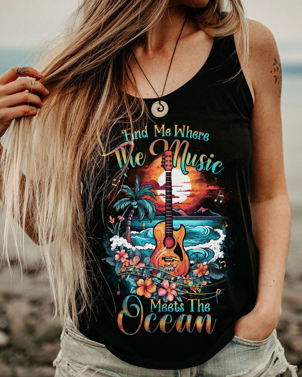 FIND ME WHERE THE MUSIC MEETS THE OCEAN GUITAR ALL OVER PRINT - YHHG2505232