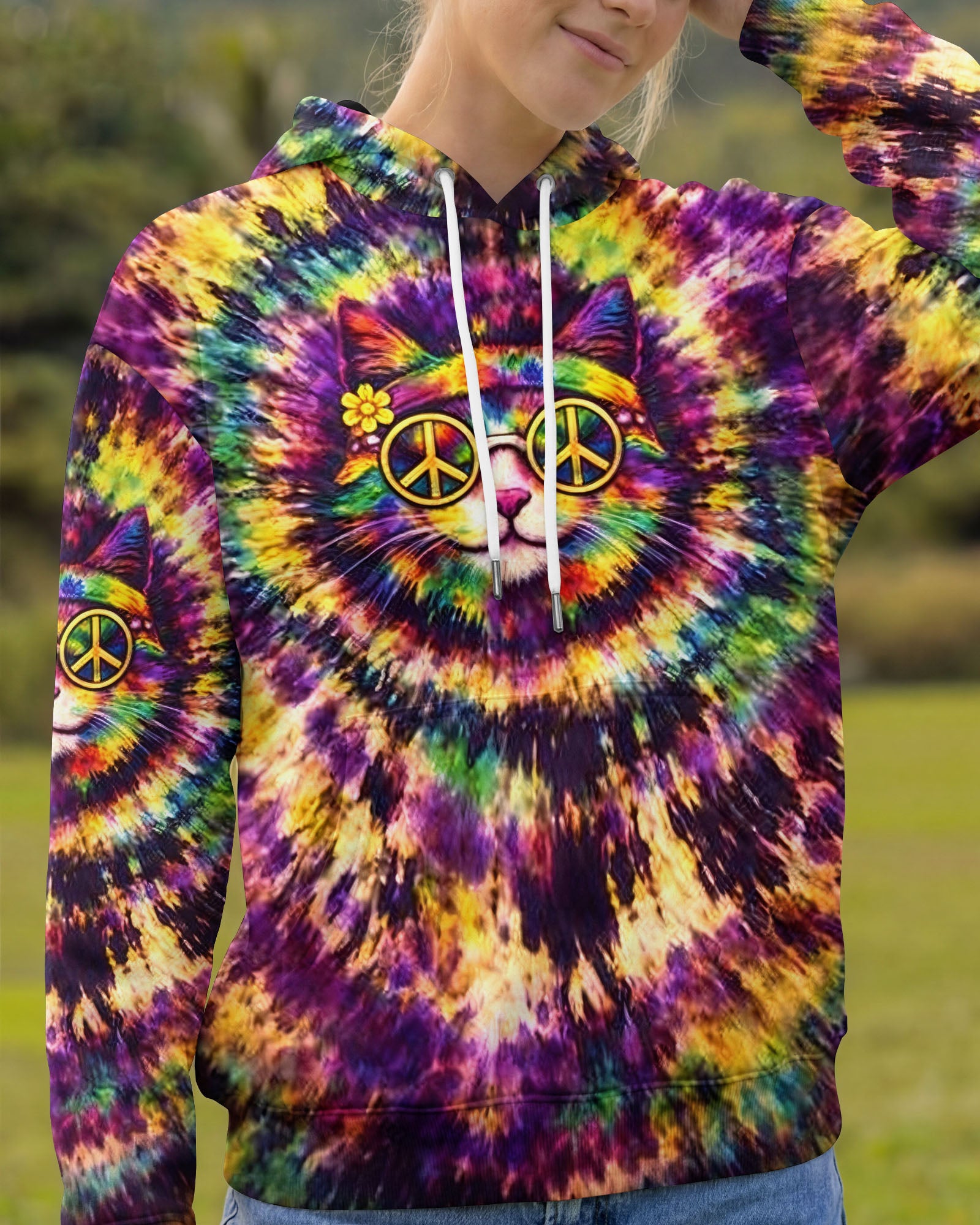 FUNNY HIPPIE CAT RADIANT SWIRL ALL OVER PRINT - YHHG2602262