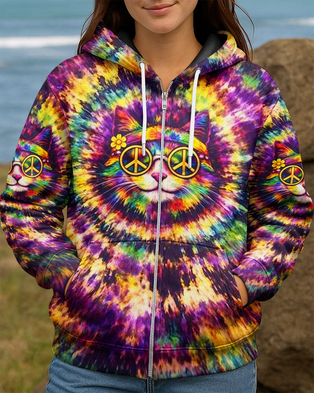 FUNNY HIPPIE CAT RADIANT SWIRL ALL OVER PRINT - YHHG2602262