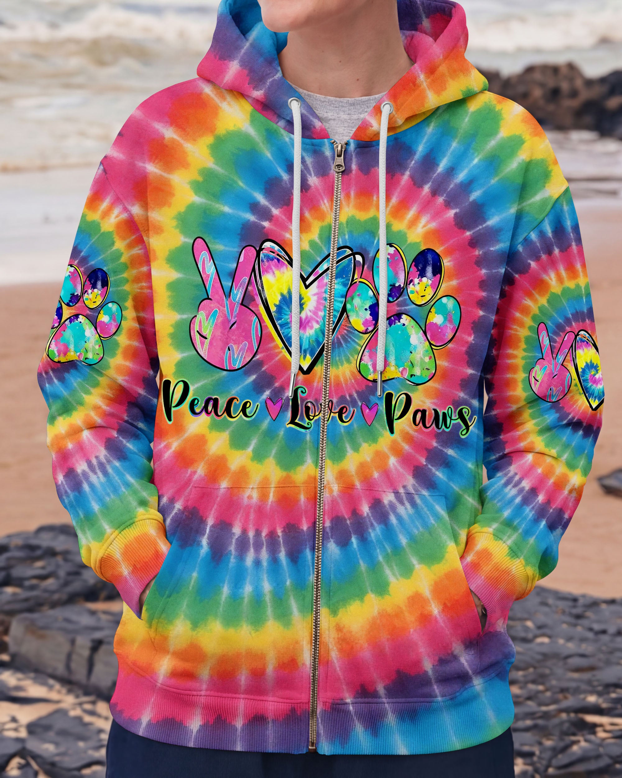PEACE LOVE PAWS RAINBOW SWIRL ALL OVER PRINT - YHHG2612252