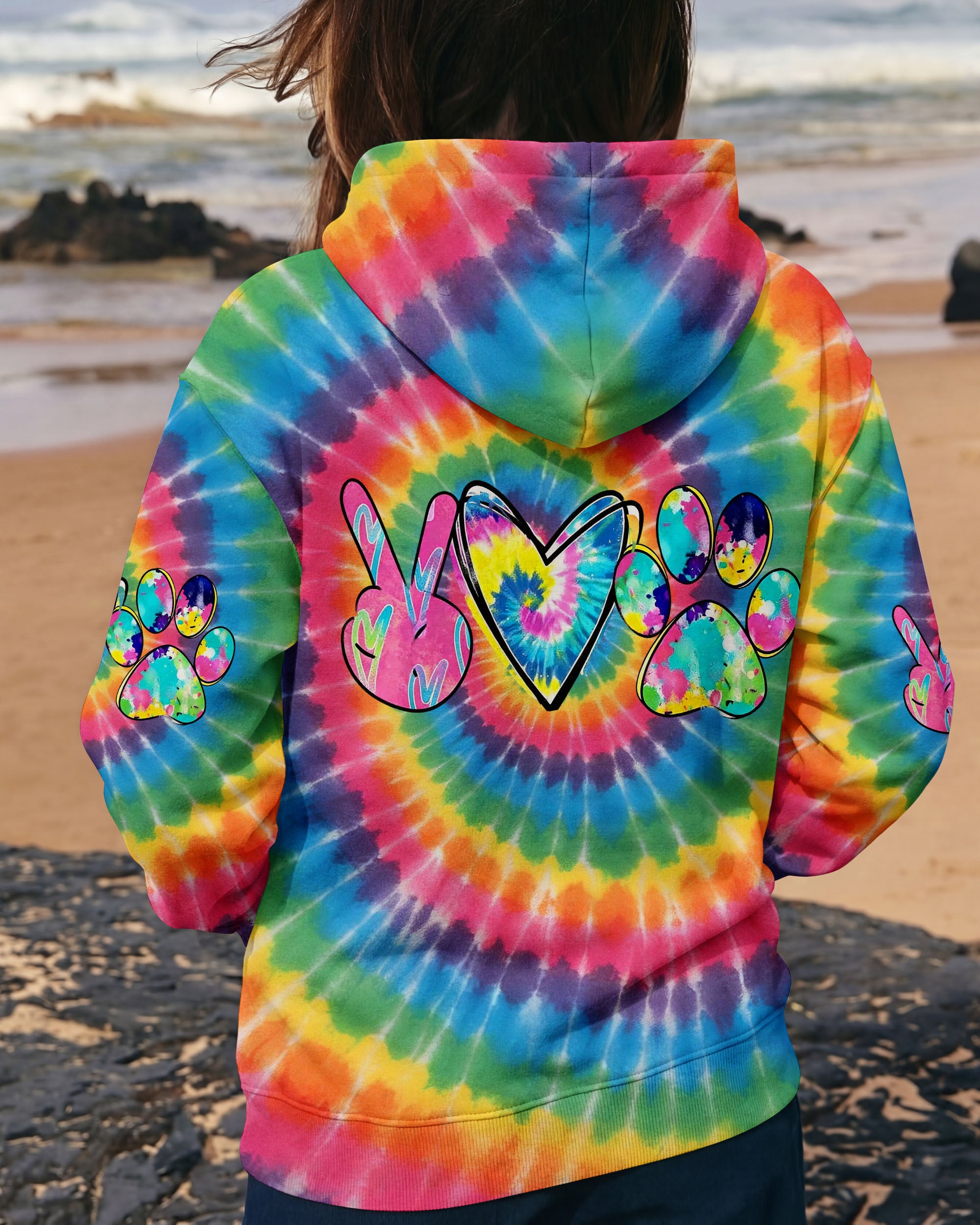 PEACE LOVE PAWS RAINBOW SWIRL ALL OVER PRINT - YHHG2612252