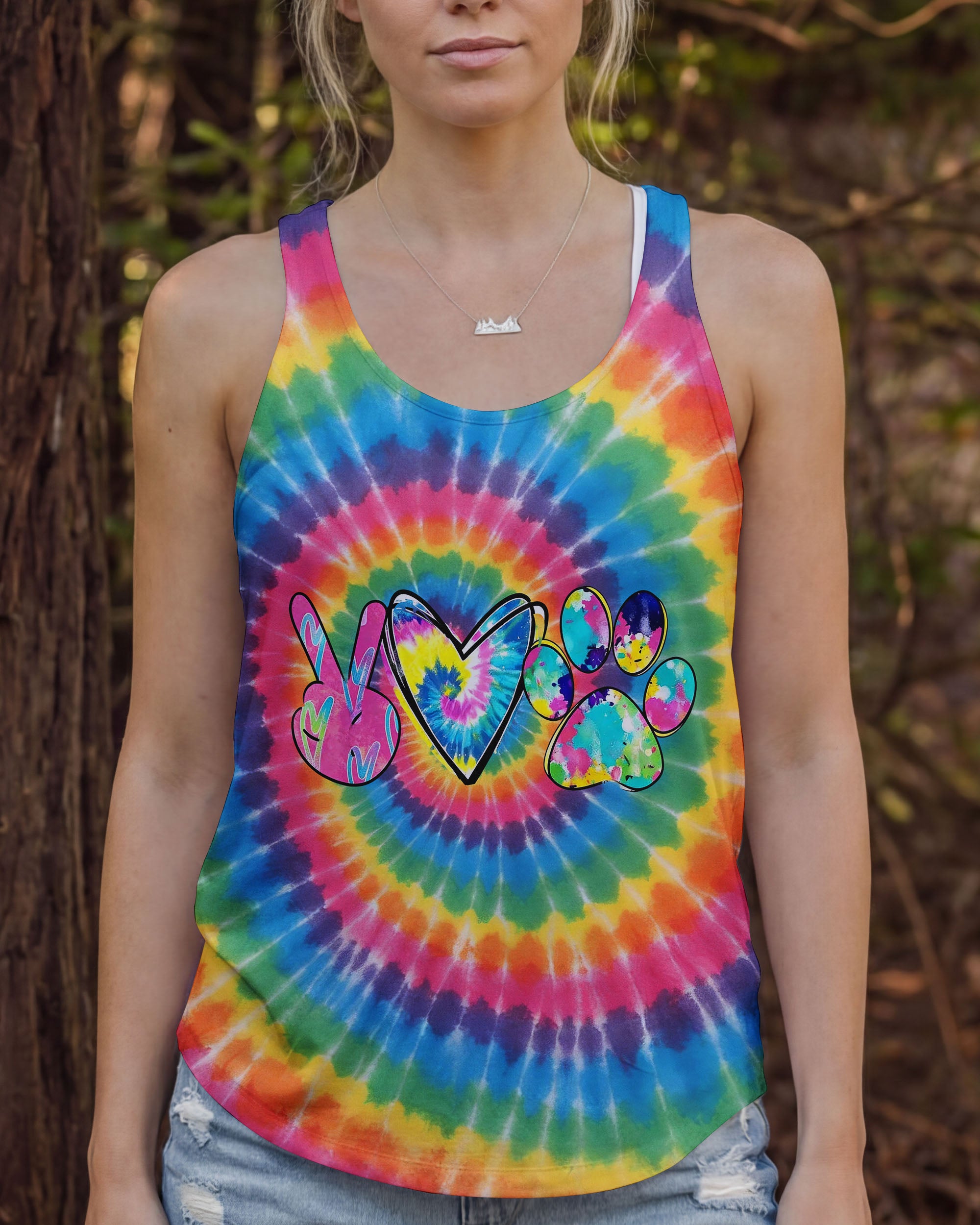 PEACE LOVE PAWS RAINBOW SWIRL ALL OVER PRINT - YHHG2612252