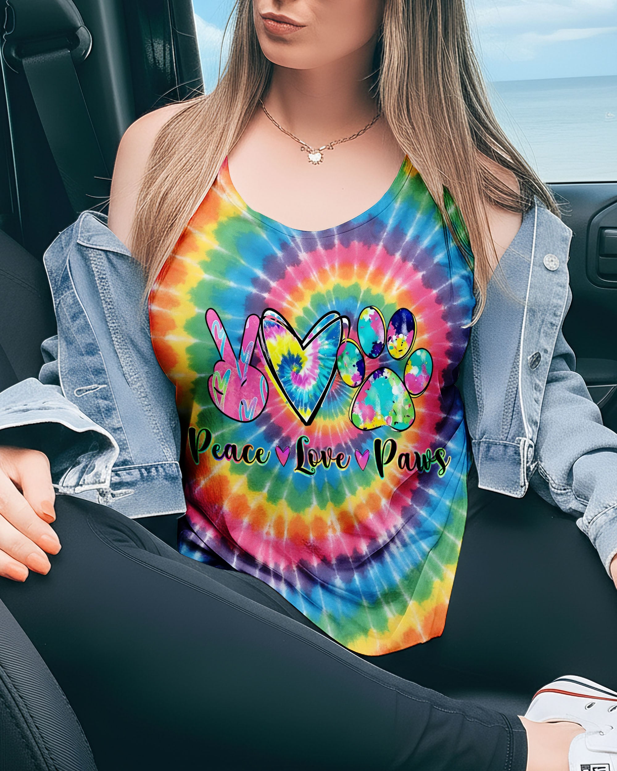 PEACE LOVE PAWS RAINBOW SWIRL ALL OVER PRINT - YHHG2612252