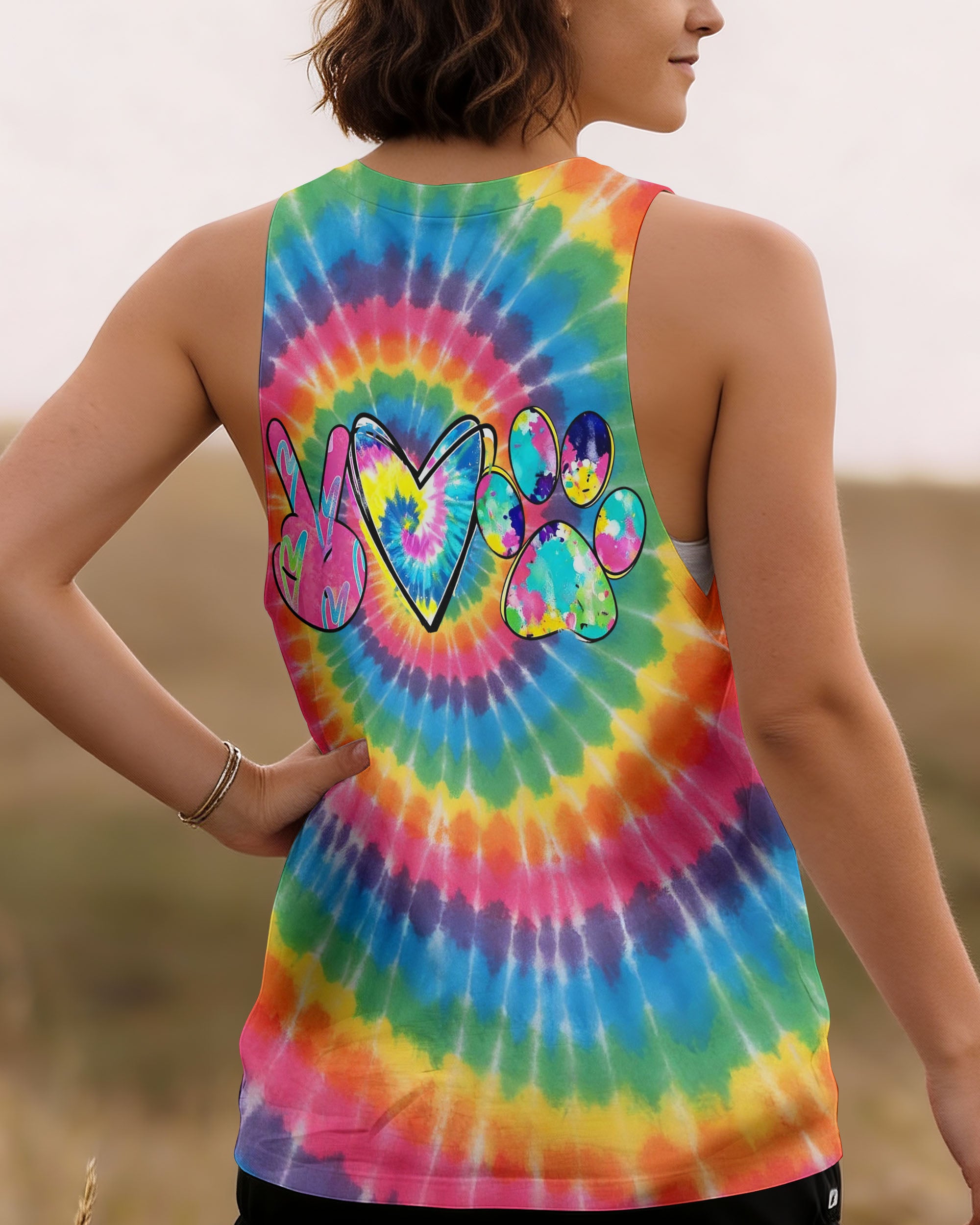 PEACE LOVE PAWS RAINBOW SWIRL ALL OVER PRINT - YHHG2612252